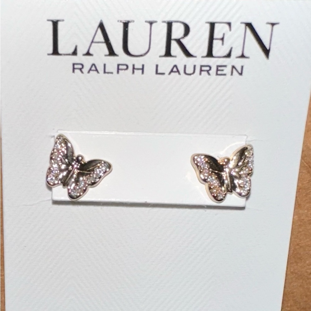 NWT Ralph Lauren Women’s Gold Butterfly Stud Earrings - Picture 2 of 4